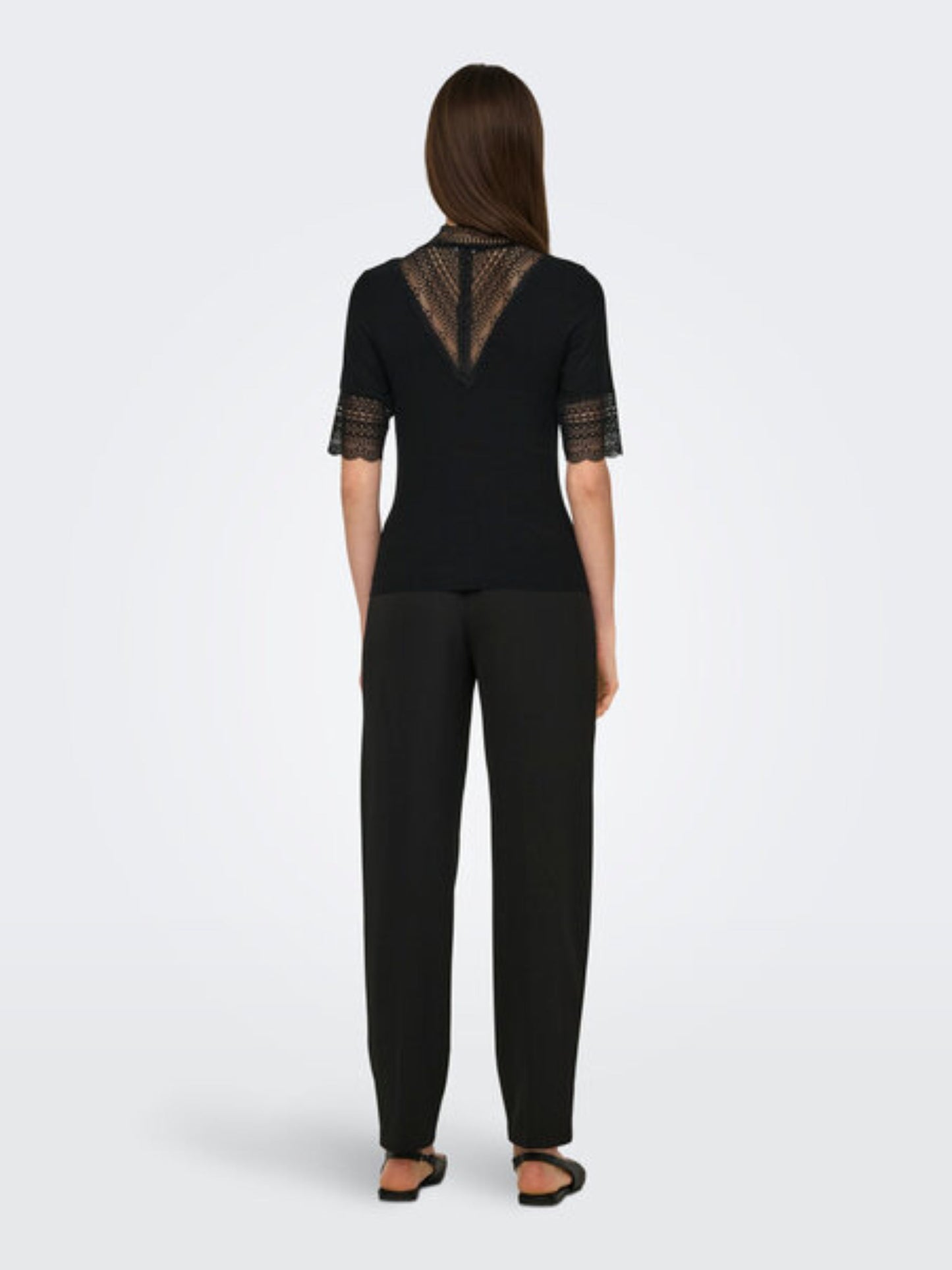 ONLY Short Sleeve Lace Top in Black