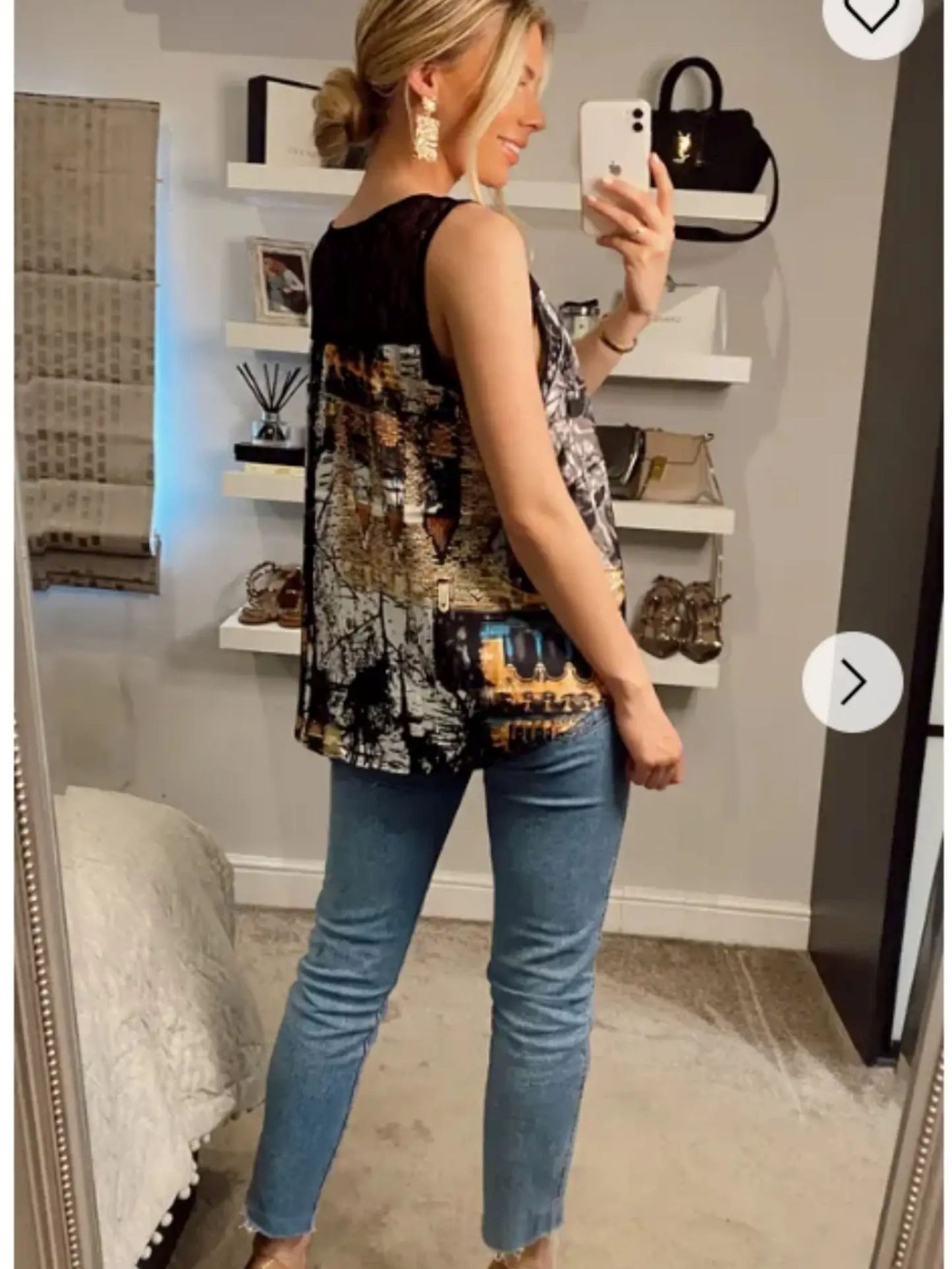 Vintage House Print Chiffon Vest Top