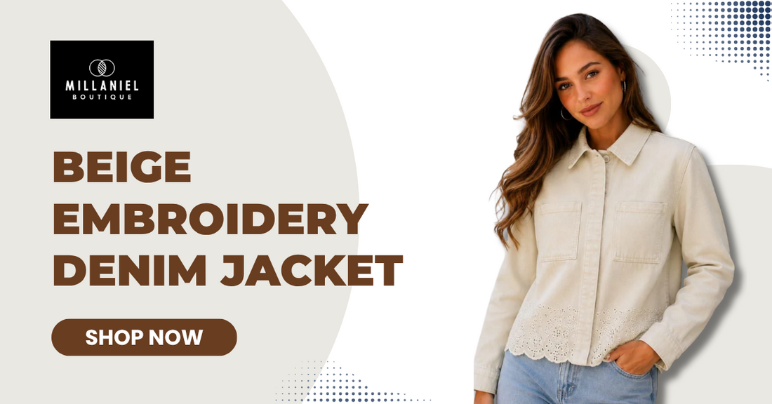 Beige Embroidery Denim Jacket 