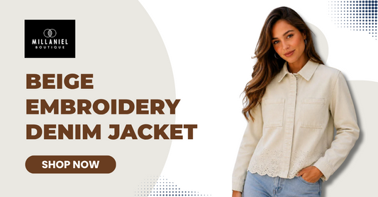 Beige Embroidery Denim Jacket 