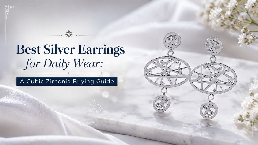 Best Silver Earrings for Daily Wear with Cubic Zirconia Geometric Drop Design