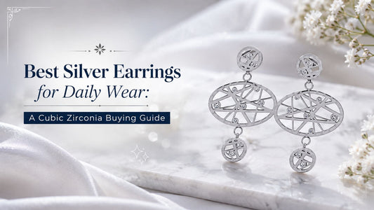 Best Silver Earrings for Daily Wear with Cubic Zirconia Geometric Drop Design
