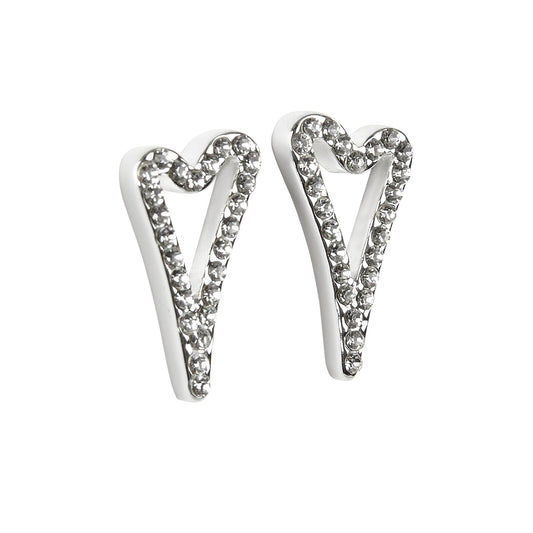 Miss Dee Silver Cubic Zirconia Hollow Heart Studs - 1800585