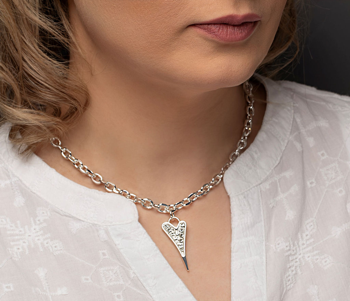 Miss Dee Silver Links Chain Necklace with CZ Heart - 1800723
