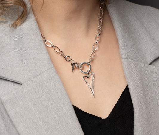 Miss Dee Silver Necklace with Hollow CZ Heart 1800730