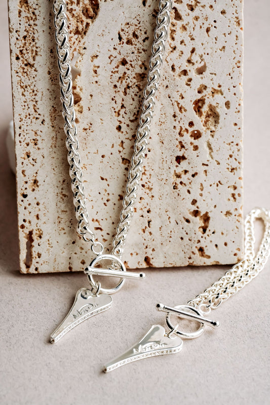 Miss Dee Silver T Bar Necklace with Cubic Zirconia Heart - 1900400