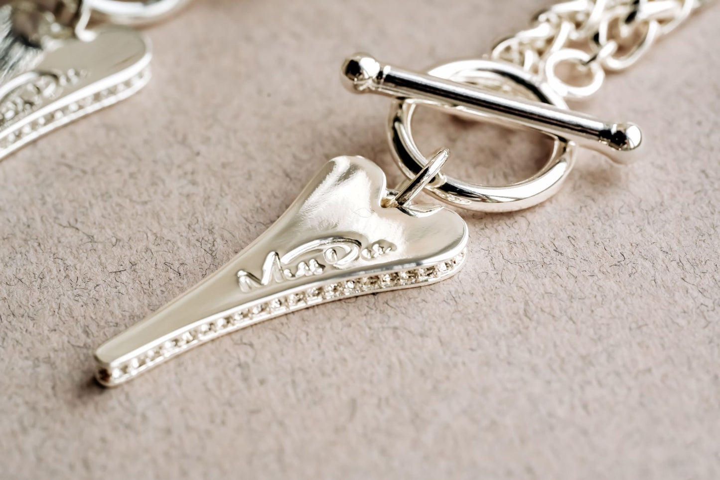 Miss Dee Silver T Bar Bracelet with Cubic Zirconia Heart - 1900401