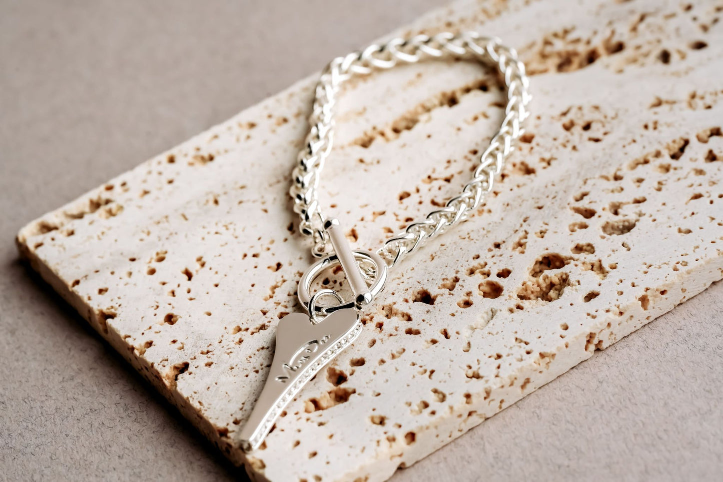 Miss Dee Silver T Bar Bracelet with Cubic Zirconia Heart - 1900401