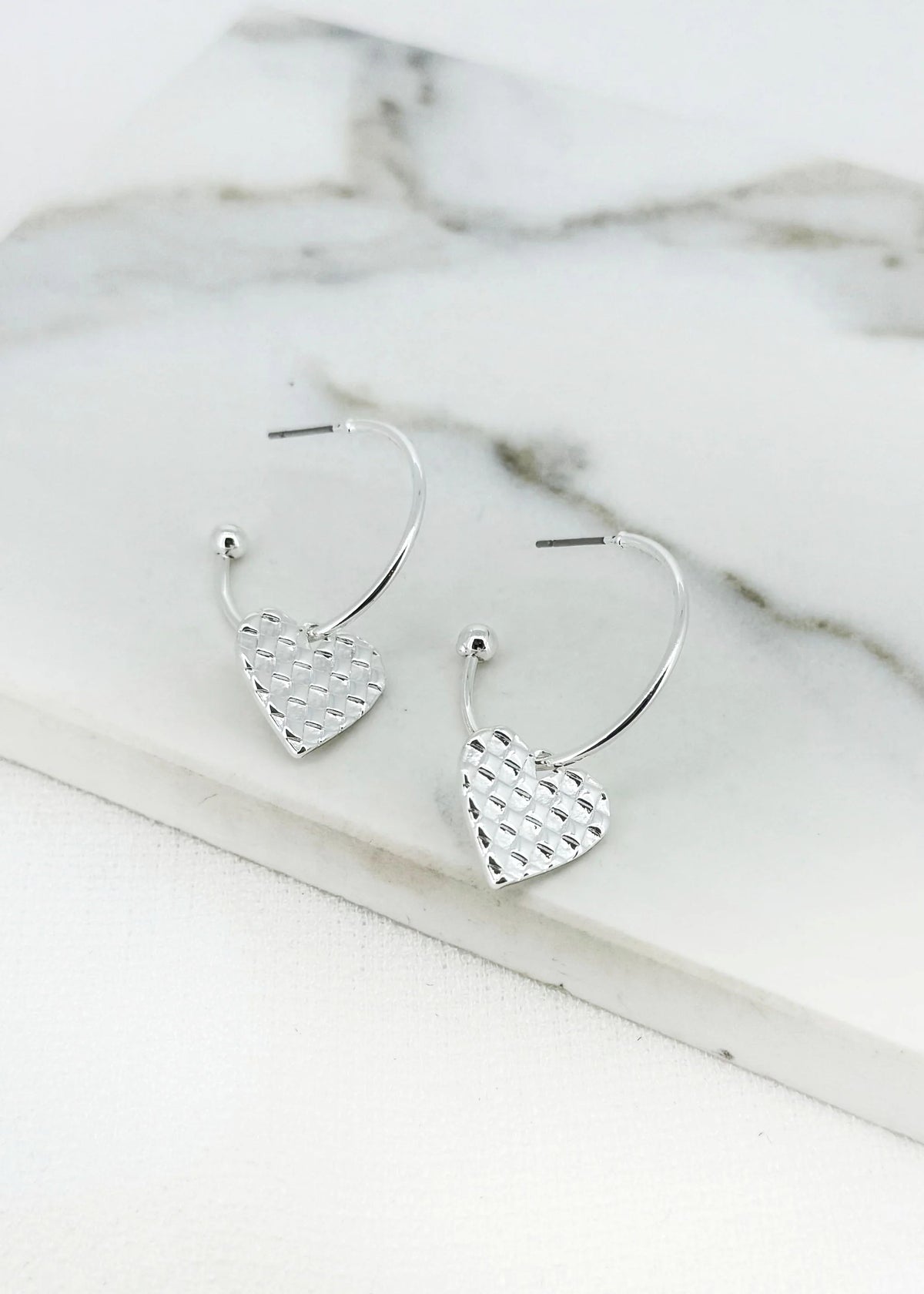 Envy Silver Hoop with Textured Heart Charm Earring