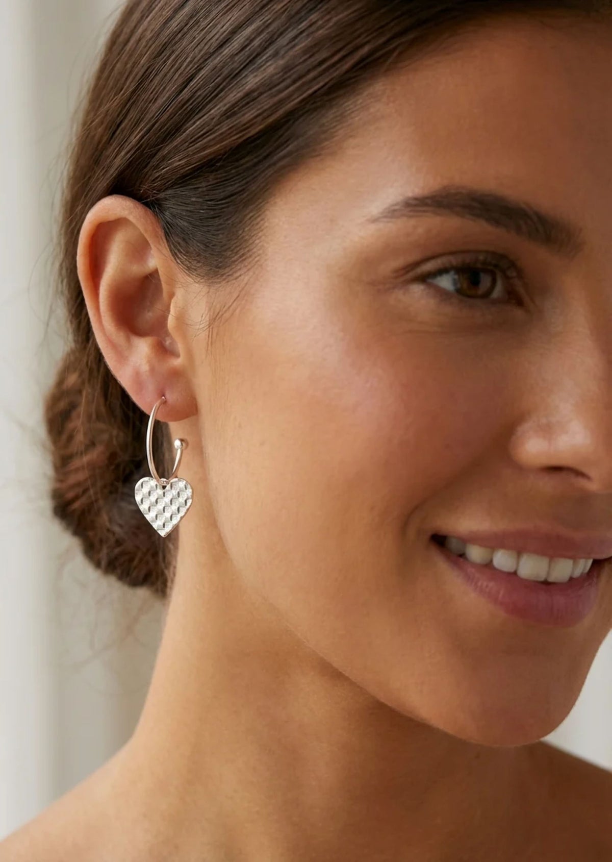 Envy Silver Hoop with Textured Heart Charm Earring
