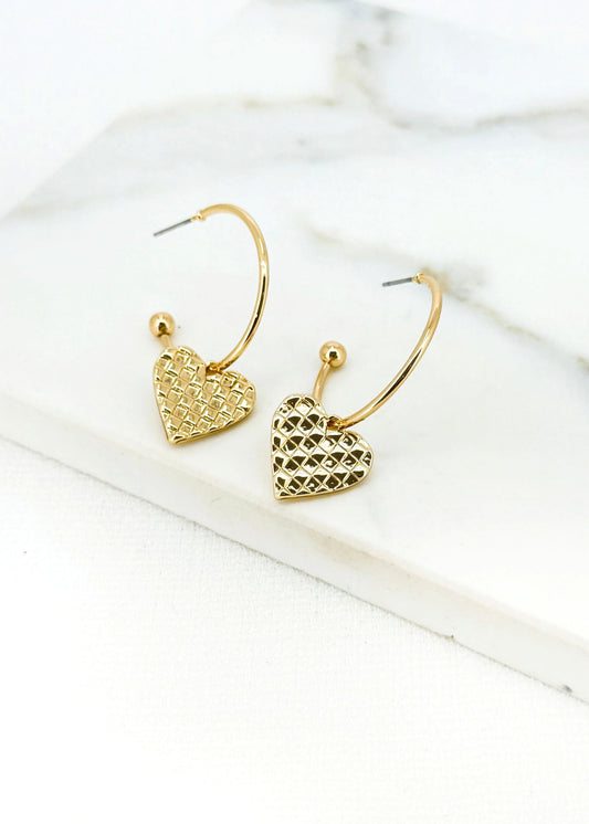Envy Gold Hoop with Textured Heart Charm Earring