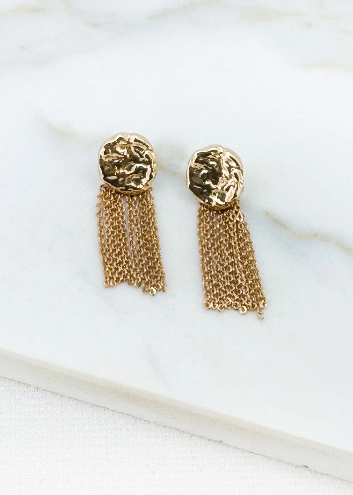 Envy Gold Hammered Disc and Tassel Chain Earring