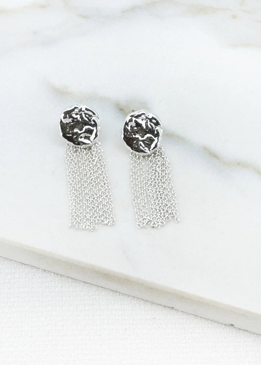 Envy Silver Hammered Disc and Tassel Chain Earring
