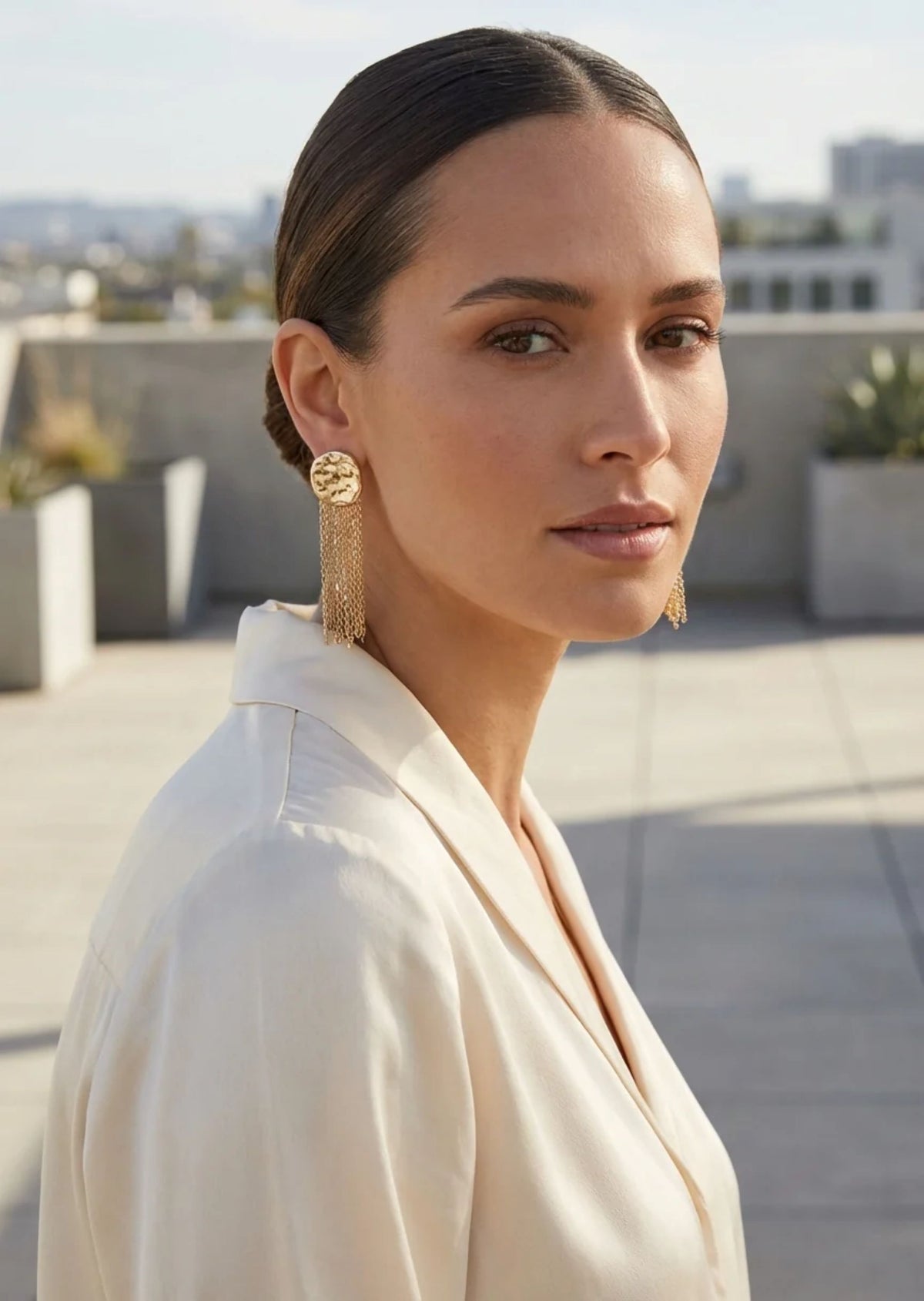 Envy Gold Hammered Disc and Tassel Chain Earring