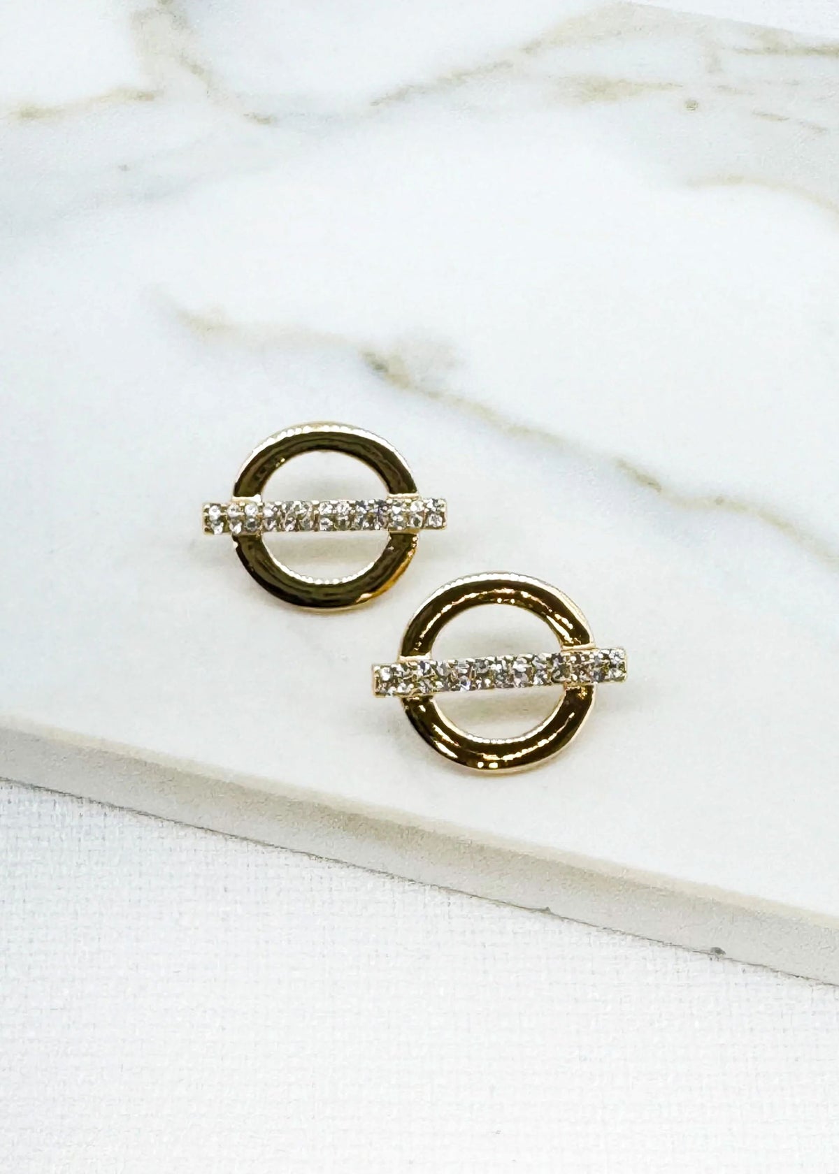 Envy Gold Circle and Diamante Bar Earring