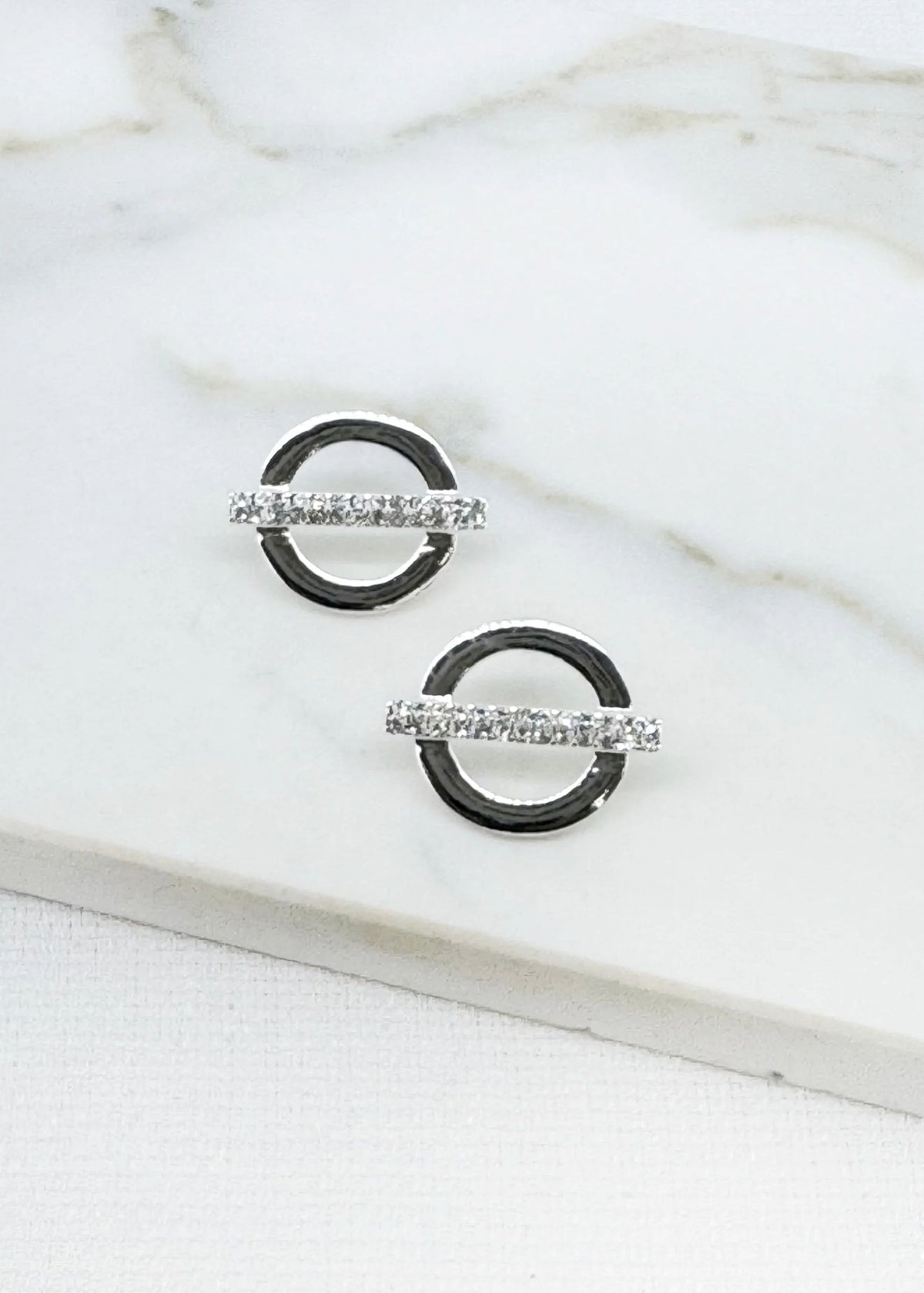 Envy Silver Circle and Diamante Bar Earring