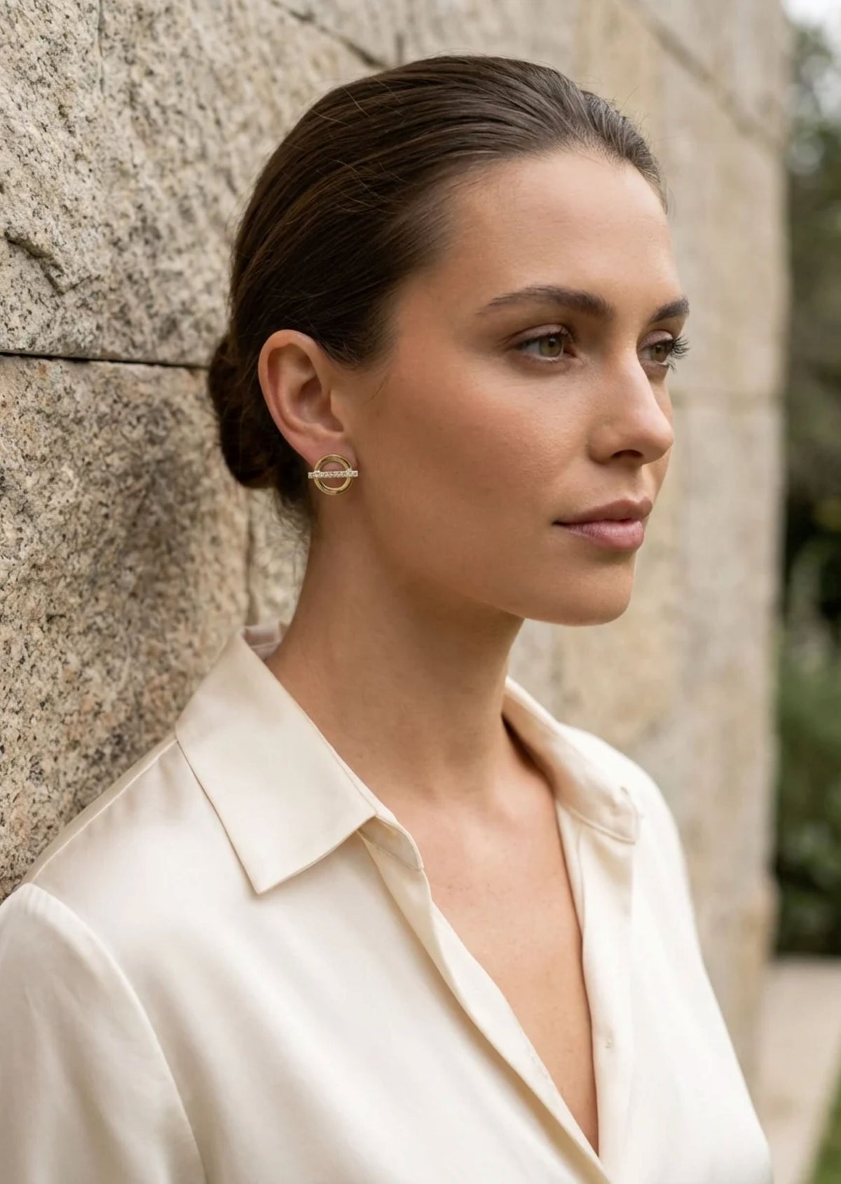 Envy Gold Circle and Diamante Bar Earring
