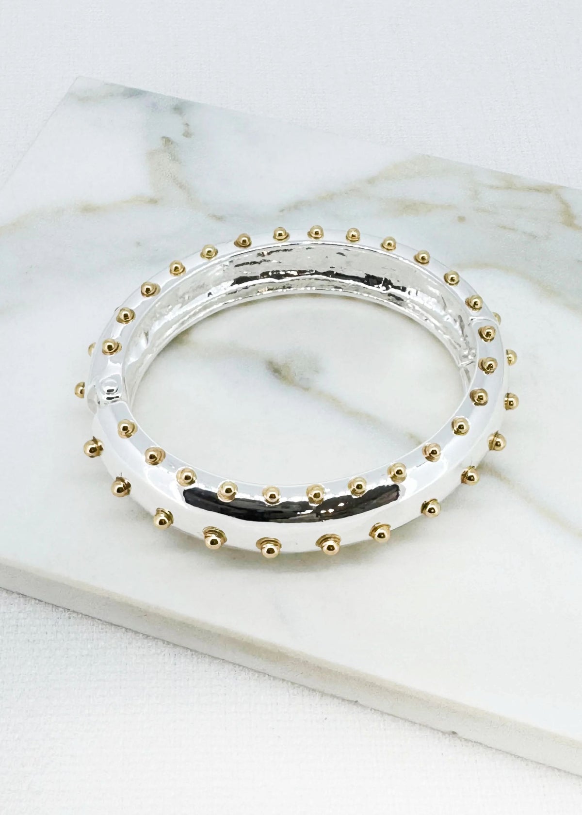 ENVY Wide Silver & Gold Two Tone Stud Hinged Bangle