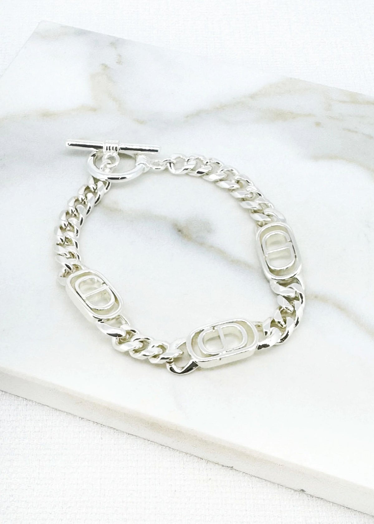 ENVY Silver Flat Chain T-Bar Bracelet with Link Design
