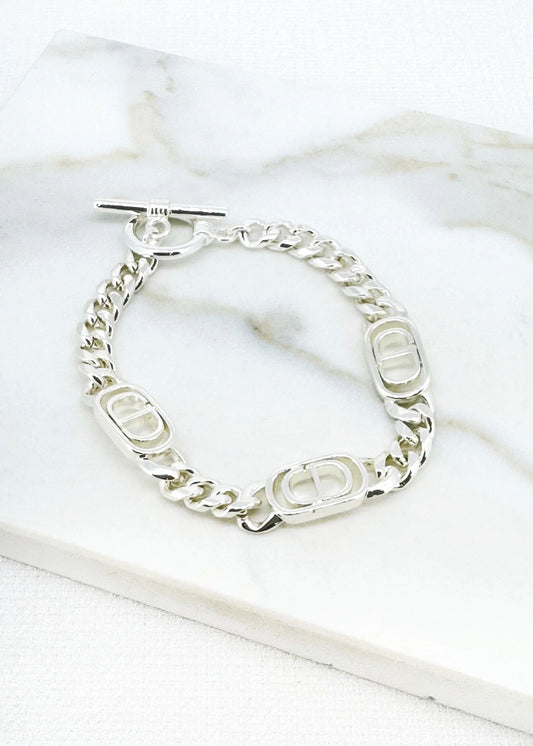 ENVY Silver Flat Chain T-Bar Bracelet with Link Design