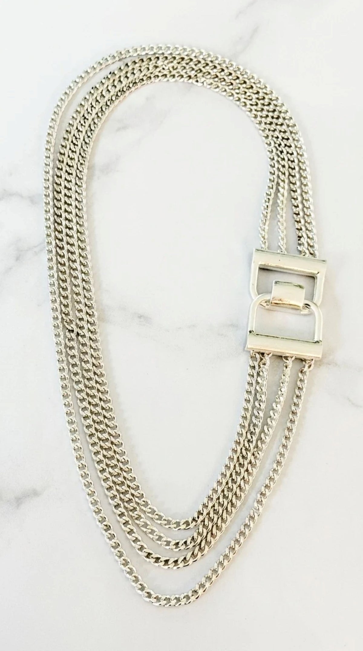 Envy Short Multi Layered Silver Necklace with Side Link Fastener