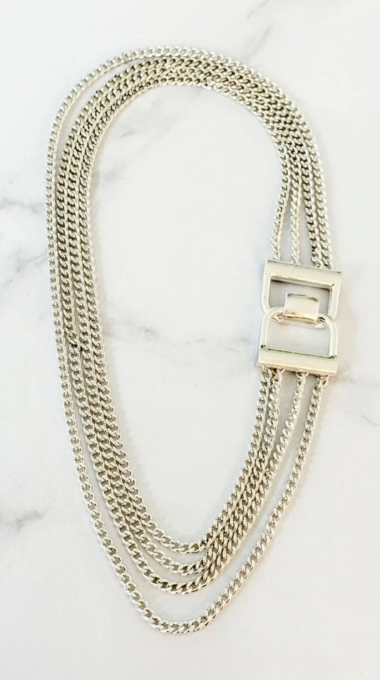 Envy Short Multi Layered Silver Necklace with Side Link Fastener