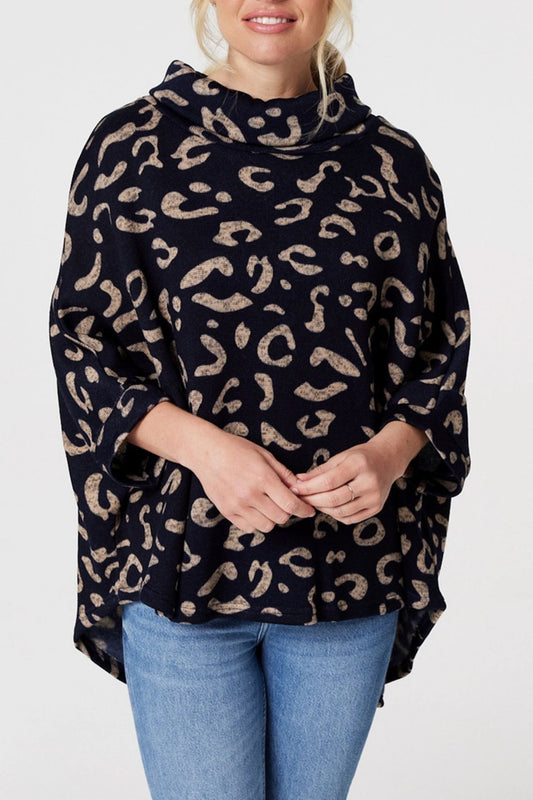 Animal Print High Neck 3/4 Sleeve Tunic