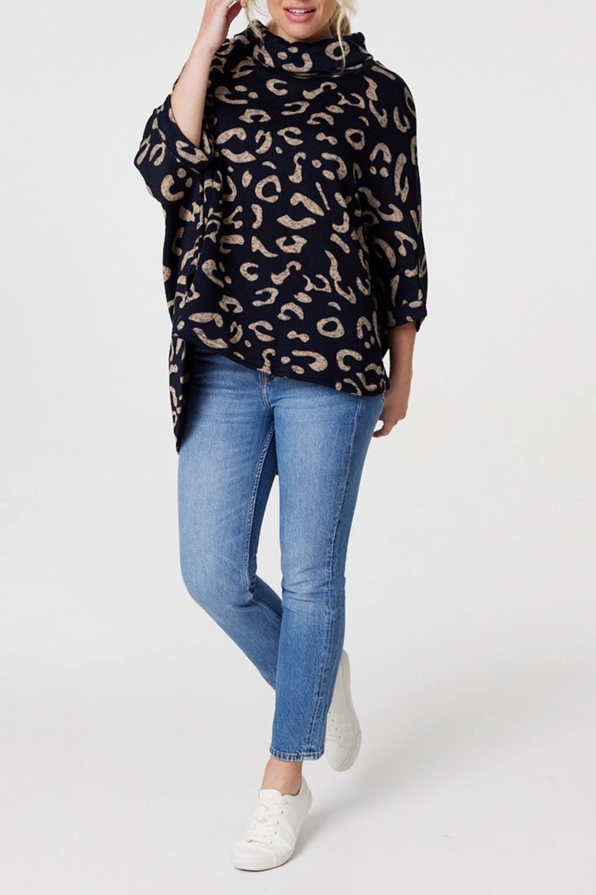 Animal Print High Neck 3/4 Sleeve Tunic