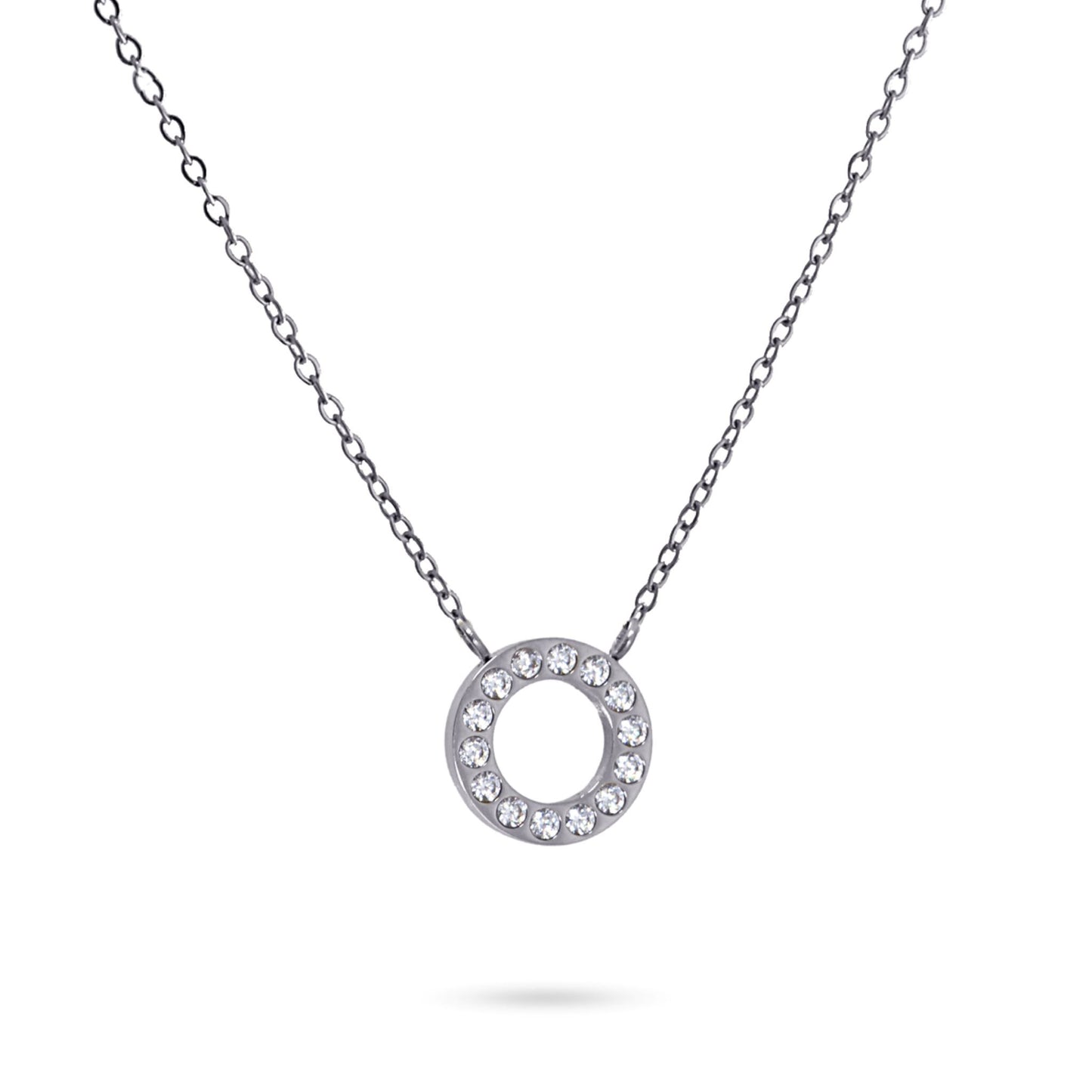 Anartxy Silver Necklace with Cubic Zirconia Circle Pendant - BCO820