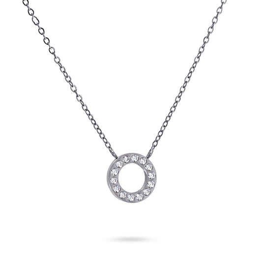 Anartxy Silver Necklace with Cubic Zirconia Circle Pendant - BCO820