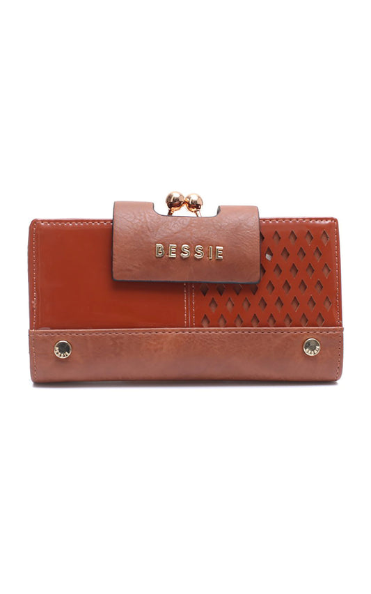 Bessie London Gold Metal Clasp Purse in Tan
