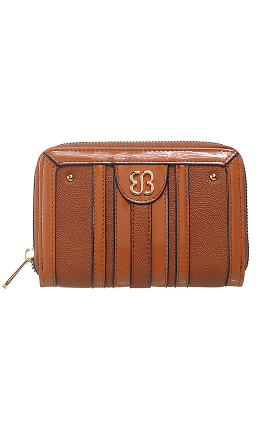 Bessie London Small Patent Stripe Purse in Tan