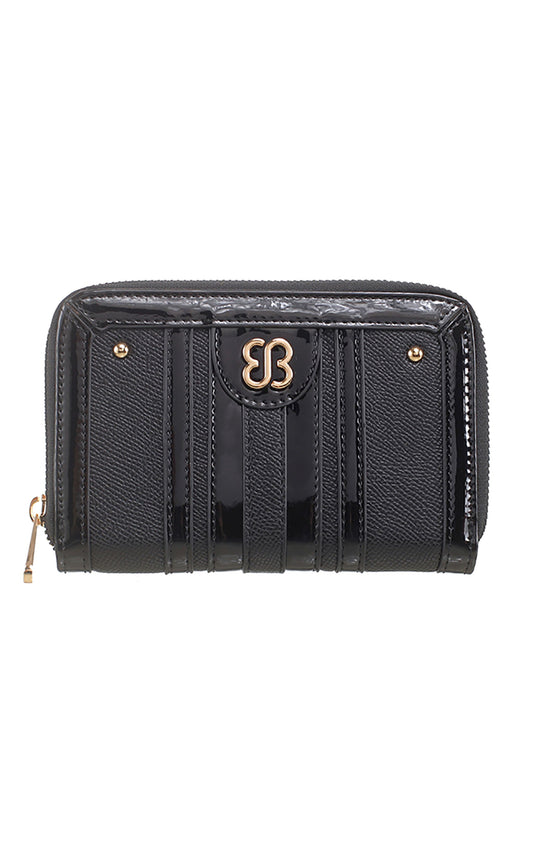 Bessie London Small Patent Stripe Purse in Black