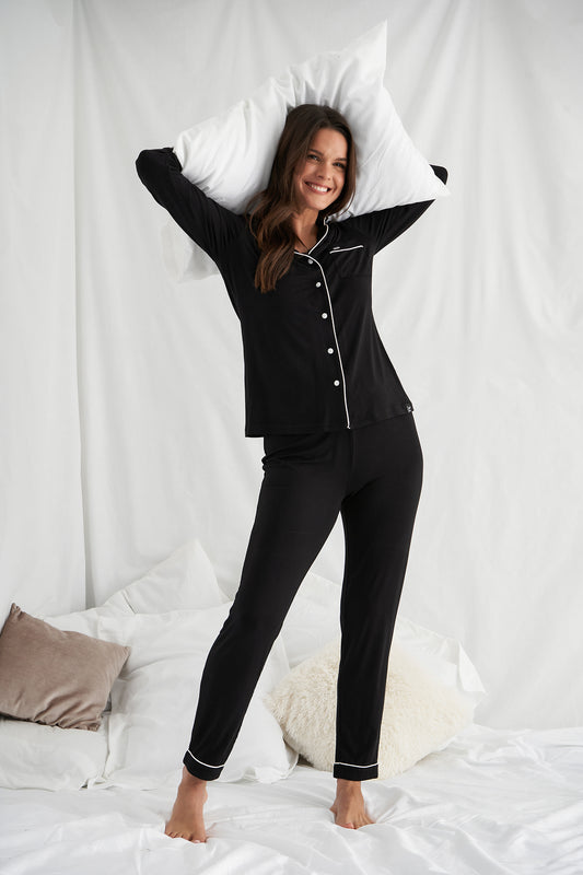 Pretty You London Bamboo Pyjama Set in Black