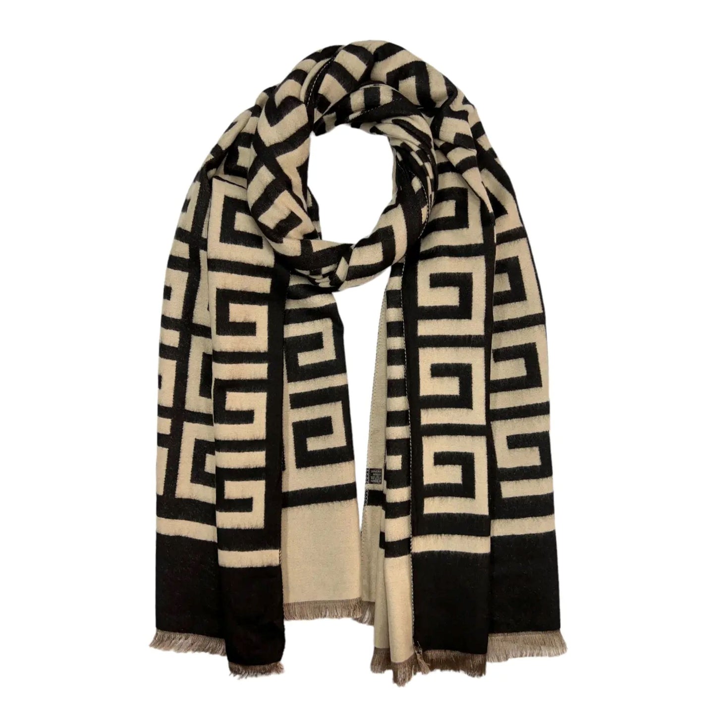 Maze Print Cashmere Blend Scarf in Black/Cream