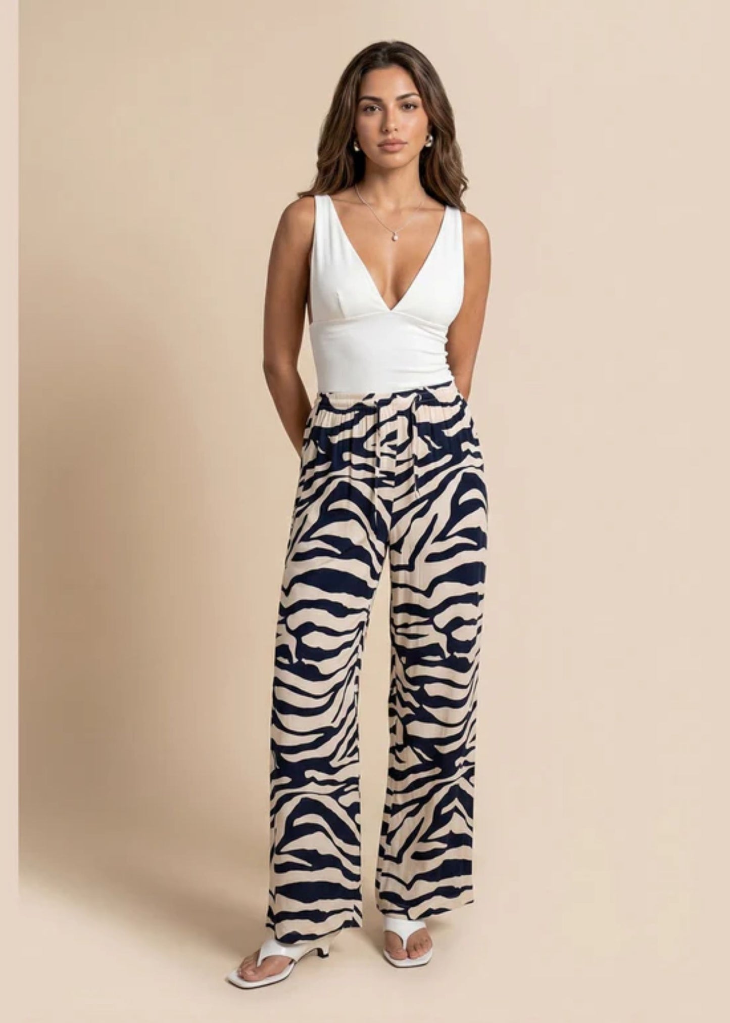 Navy Zebra Print Trousers