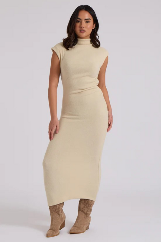 Brushed Cream Maxi Ruched Dress