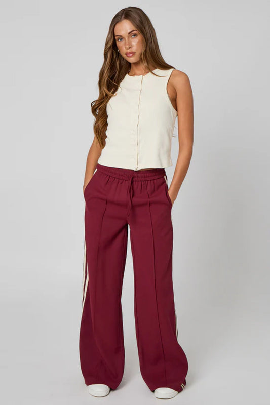 Burgundy Tapered Wide Leg Trousers