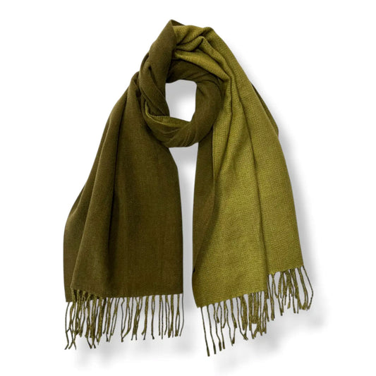 Reversible Khaki Two Tone Coloured Cashmere Blend Scarf