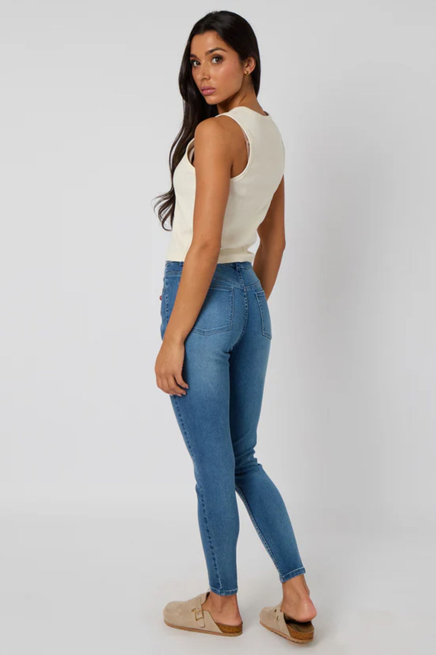 Cream Sleeveless Button Front Top