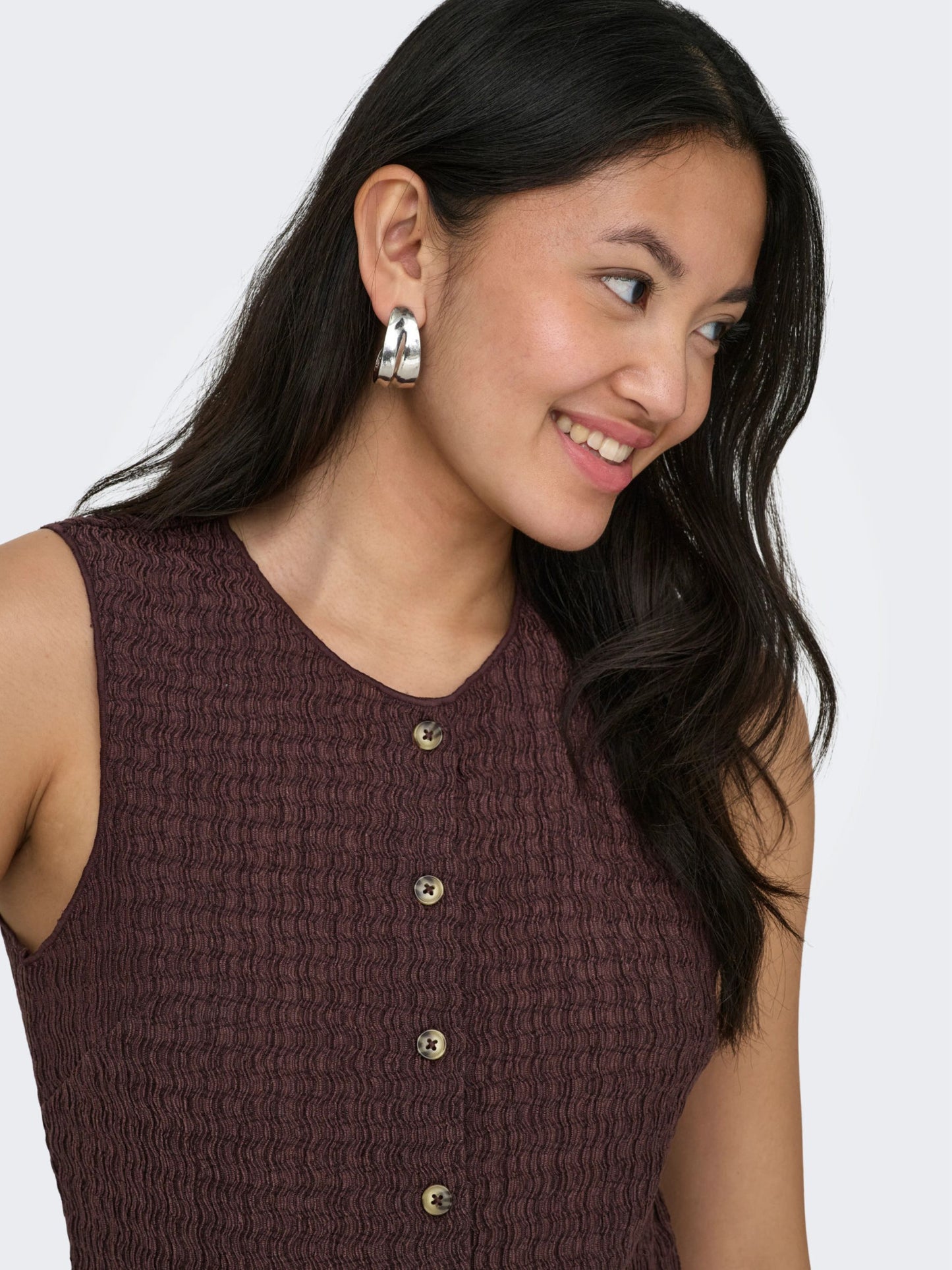 ONLY Crepe Style Button Vest in Chocolate