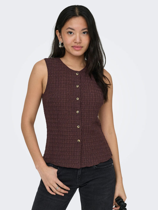 ONLY Crepe Style Button Vest in Chocolate