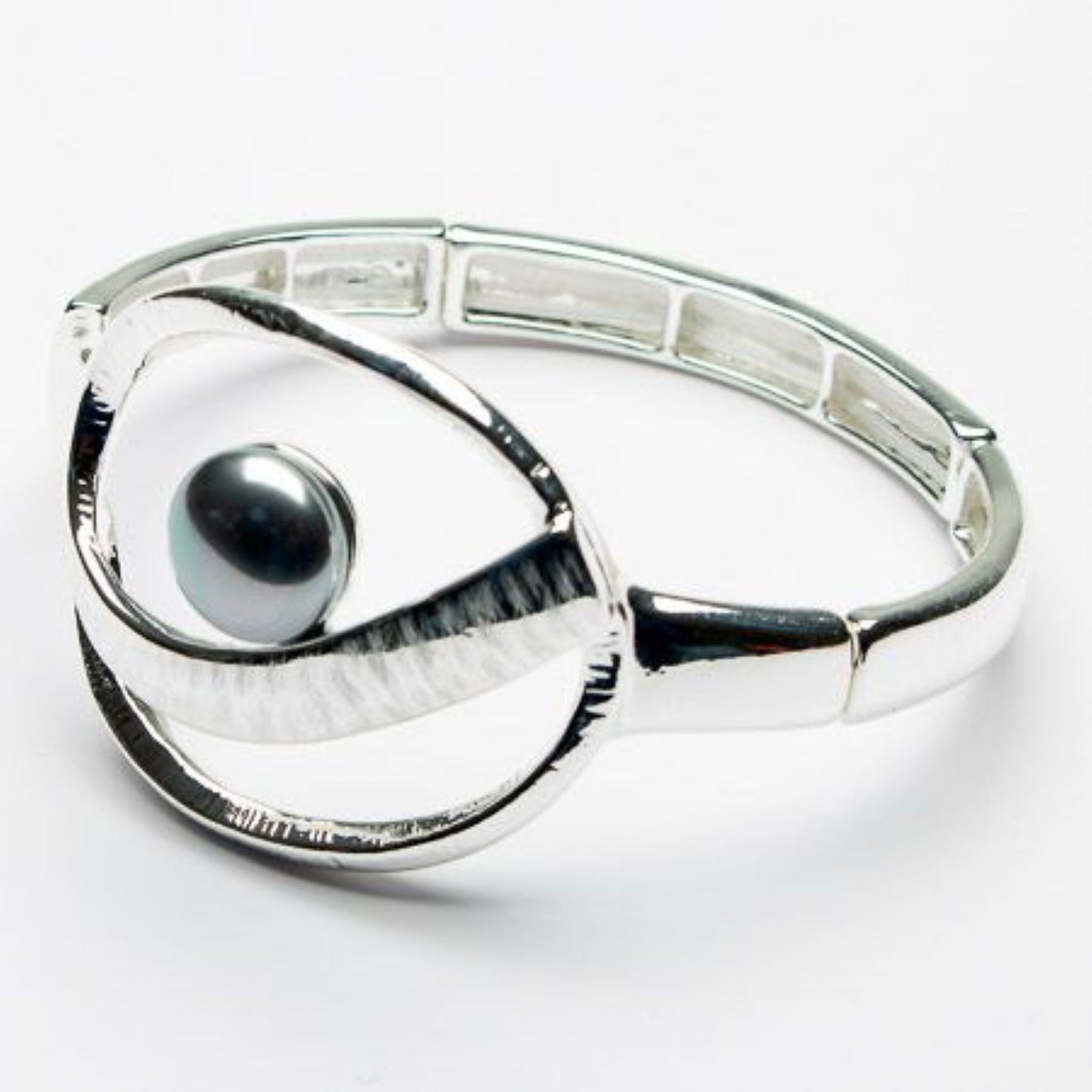 Eliza Gracious Grey Stretch Bangle with Pearl Bead - EB0600