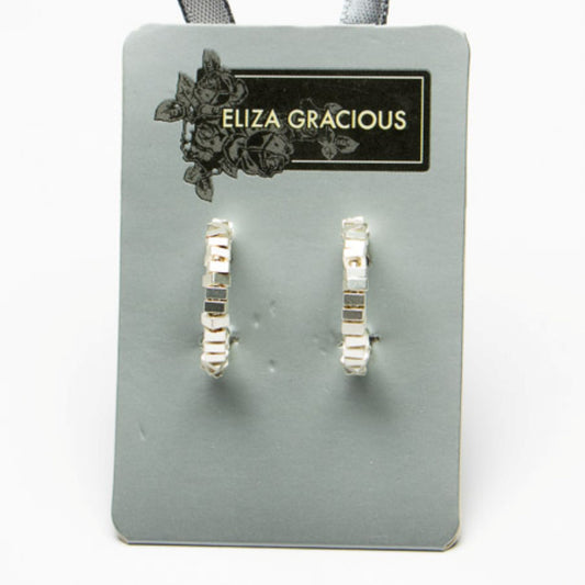 Eliza Gracious Silver Hoops with Tiny Square Beads - EE0230