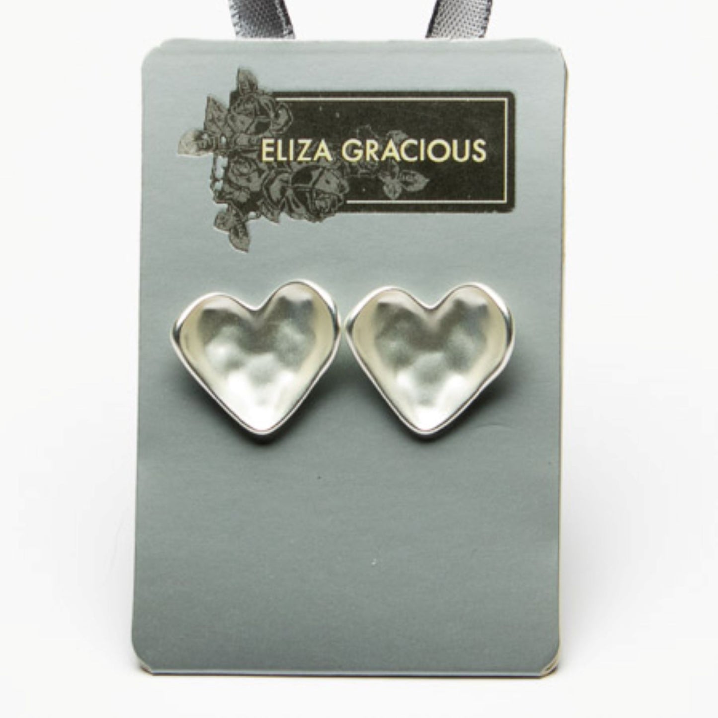 Eliza Gracious Silver Beaten Concave Heart Stud Earrings- EE0242