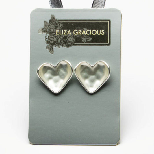 Eliza Gracious Silver Beaten Concave Heart Stud Earrings- EE0242