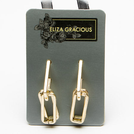 Eliza Gracious Gold Oblong Hoop with Droppers- EE0244