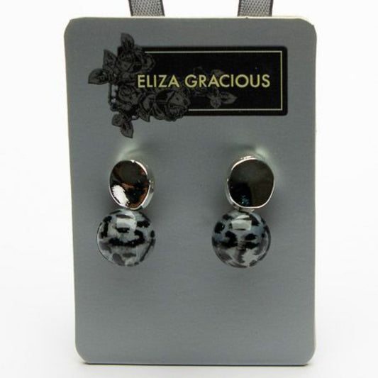 Eliza Gracious Grey Leopard Glass Bead Stud Earrings - EE0248