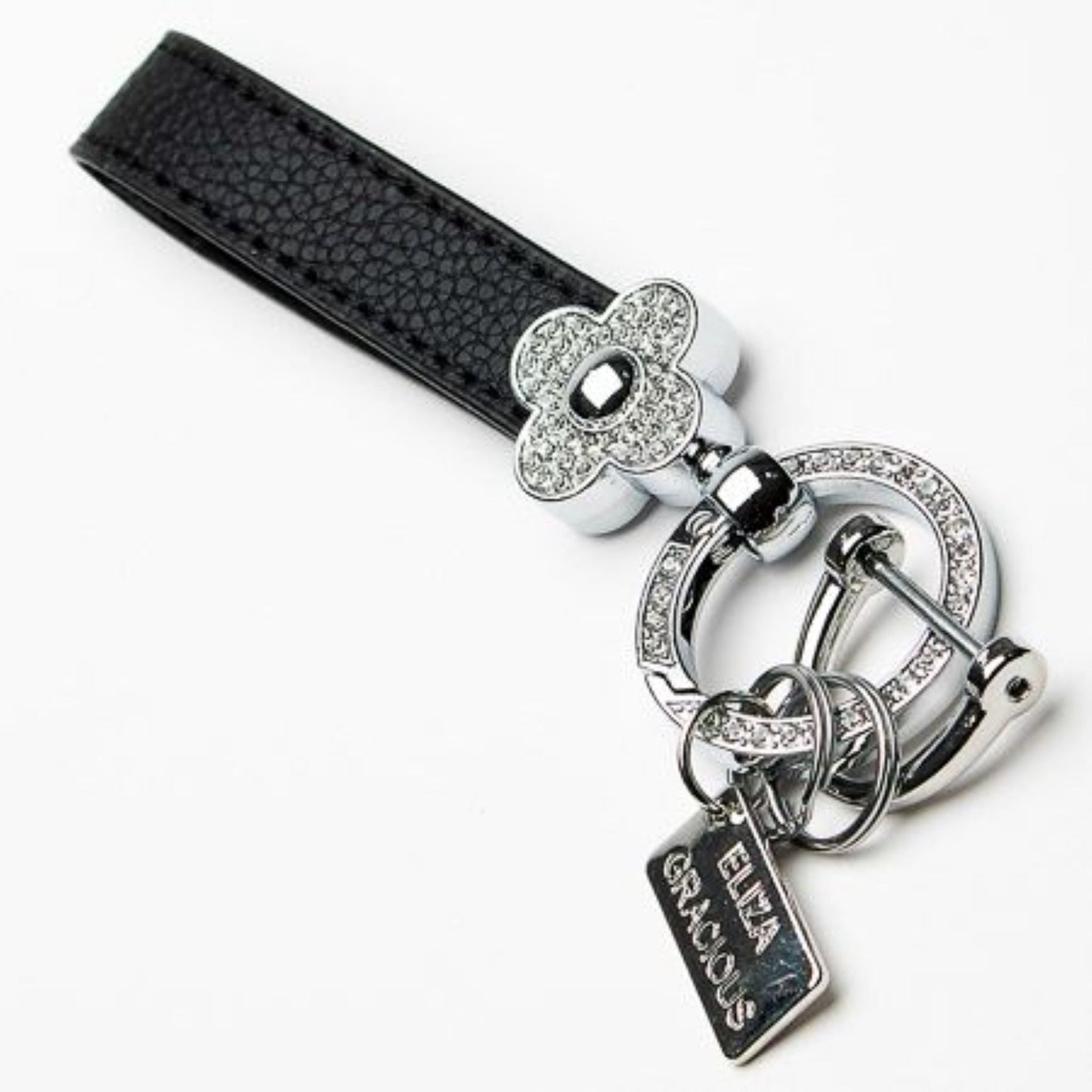 Eliza Gracious Silver Crystal Encrusted Clover Leaf And Ring Bag Charm/Keyring - EK0028