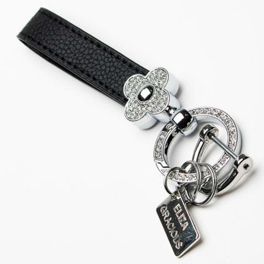 Eliza Gracious Silver Crystal Encrusted Clover Leaf And Ring Bag Charm/Keyring - EK0028